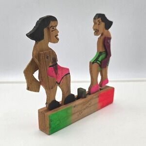 Vintage‎ Mexican Wooden Boxing Toy - Hand-Painted Mechanical Folk Art Moveable